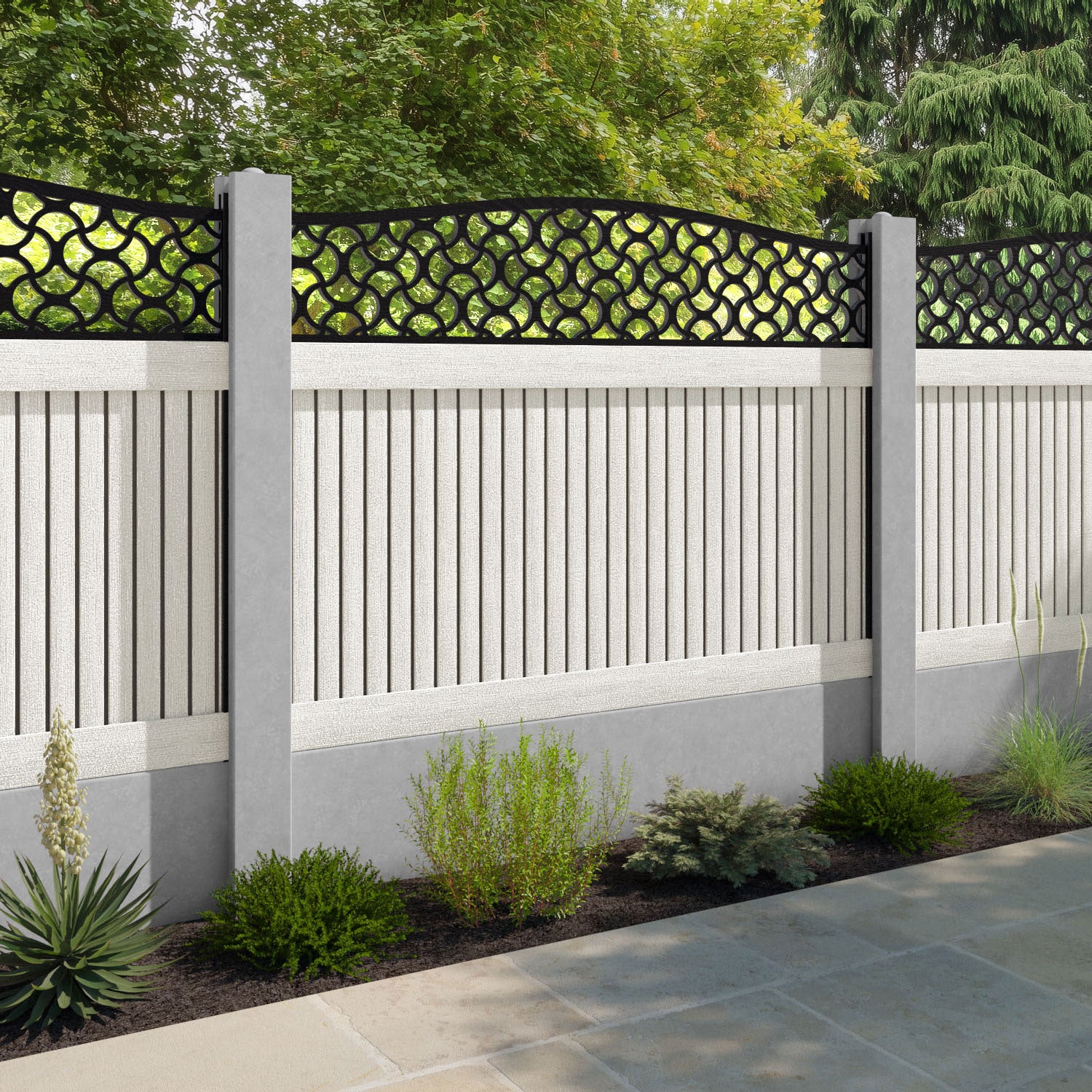 Virtis Vida Curved Top Fence Panel - Light Stone - for existing concrete posts