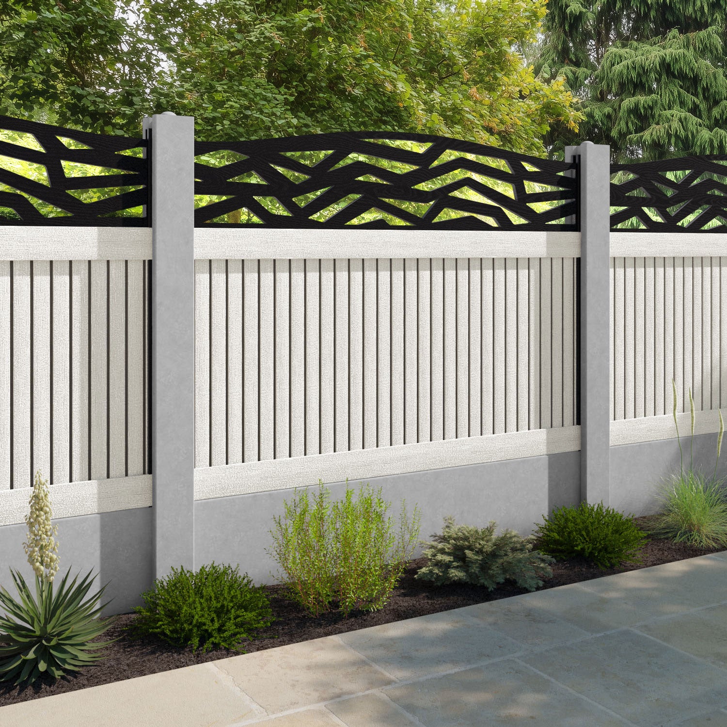 Virtis Zenith Curved Top Fence Panel - Light Stone - for existing concrete posts