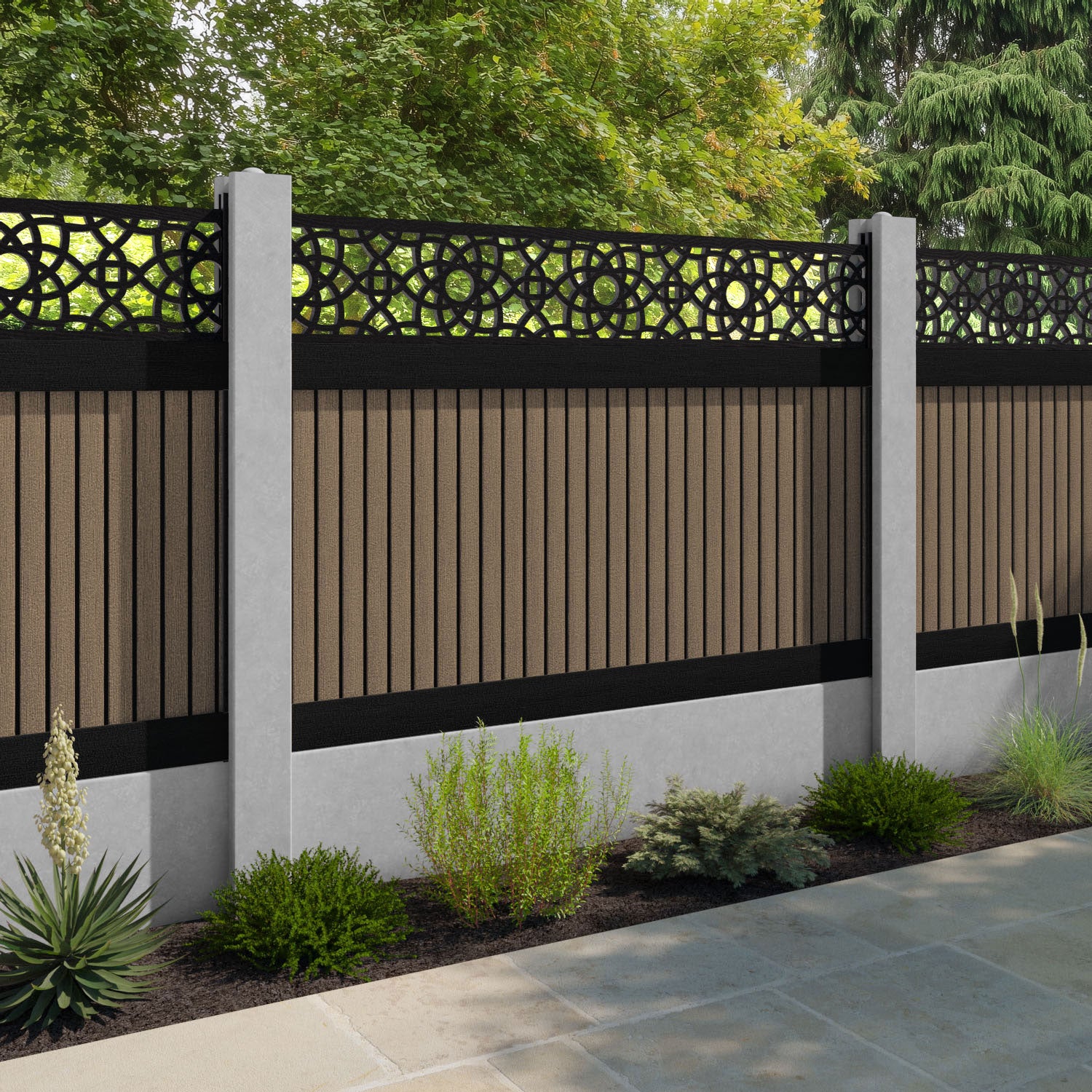 Virtis Ambar Fence Panel - Teak - for existing concrete posts