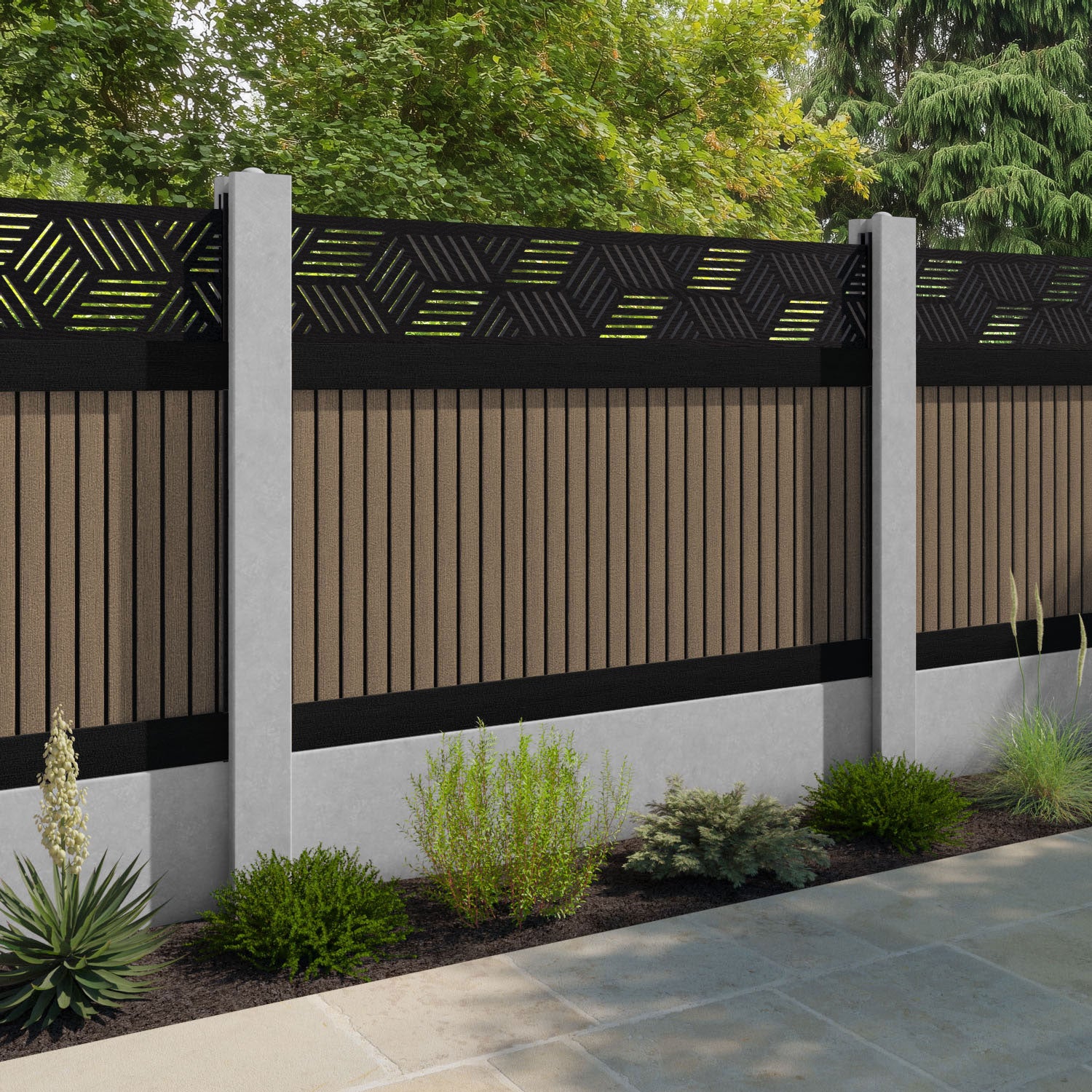 Virtis Cubed Fence Panel - Teak - for existing concrete posts