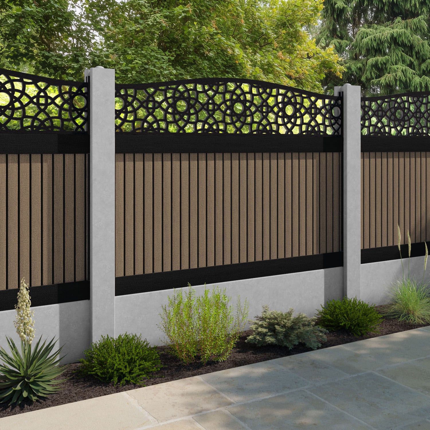 Virtis Ambar Curved Top Fence Panel - Teak - for existing concrete posts