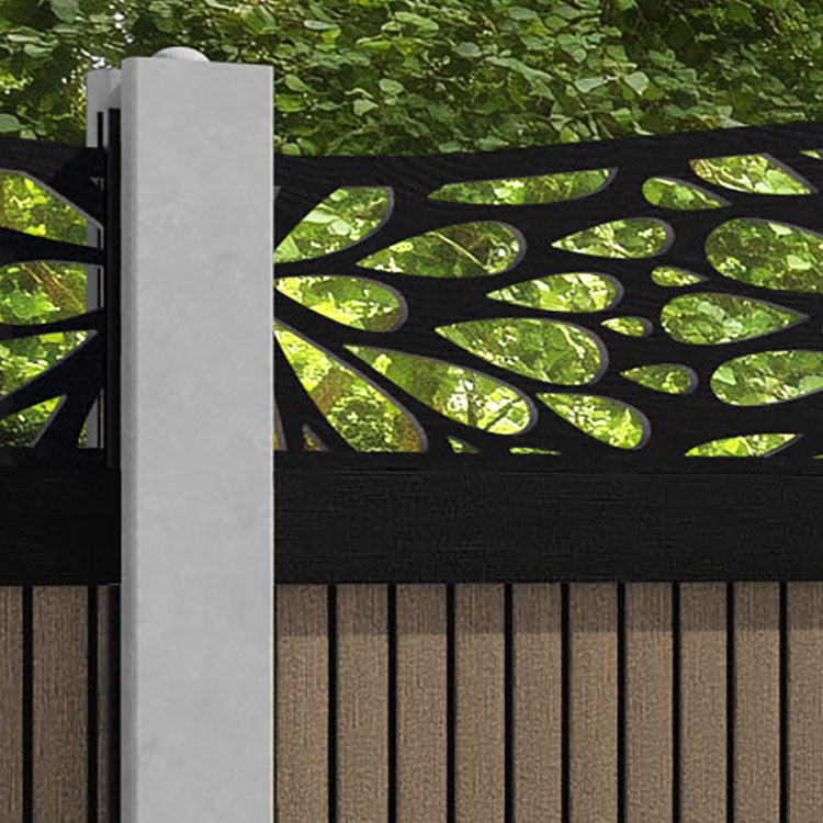 Virtis Blossom Curved Top Fence Panel - Teak - for existing concrete posts