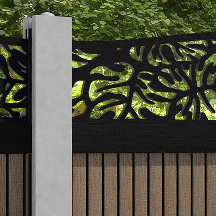 Virtis Botanic Curved Top Fence Panel - Teak - for existing concrete posts