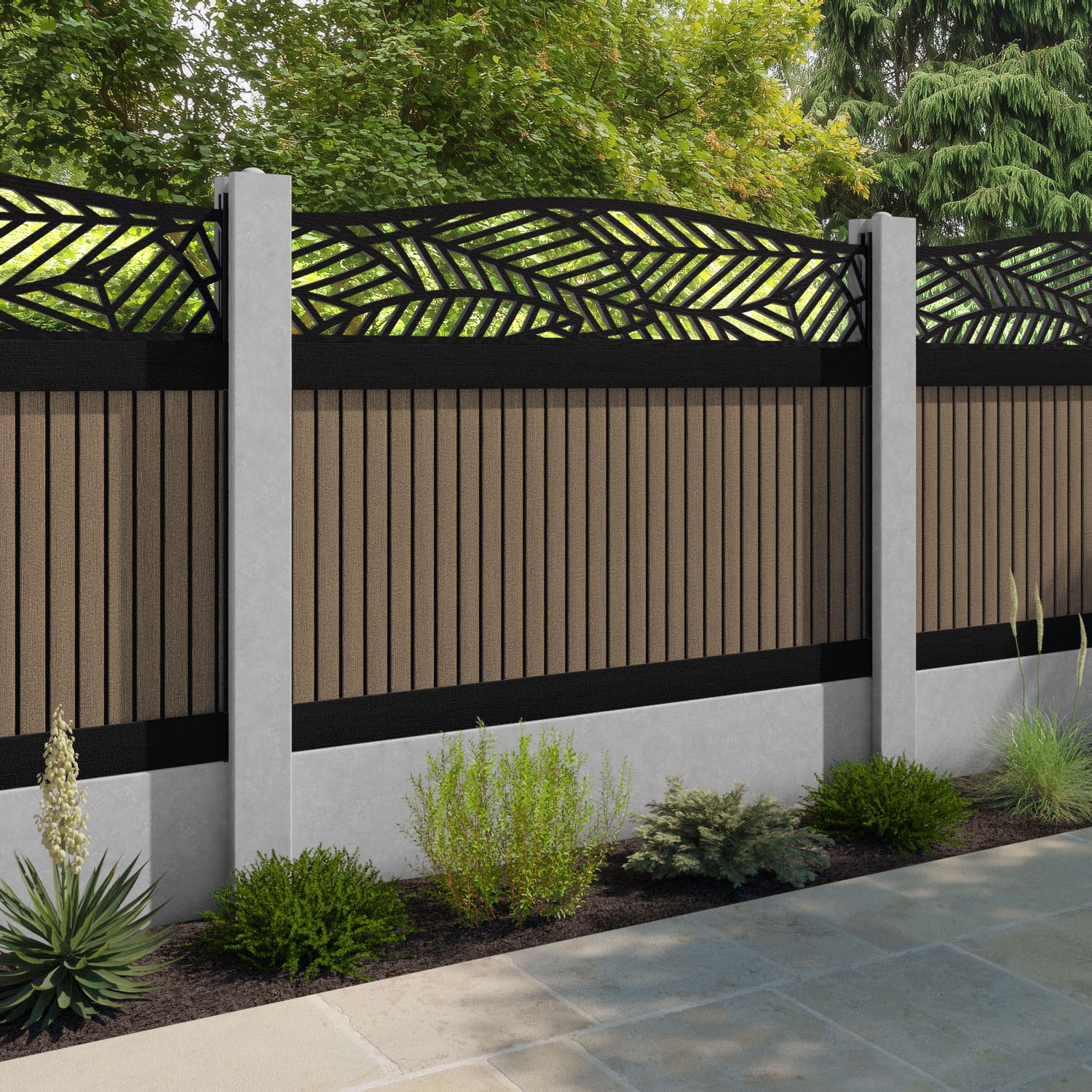 Virtis Habitat Curved Top Fence Panel - Teak - for existing concrete posts