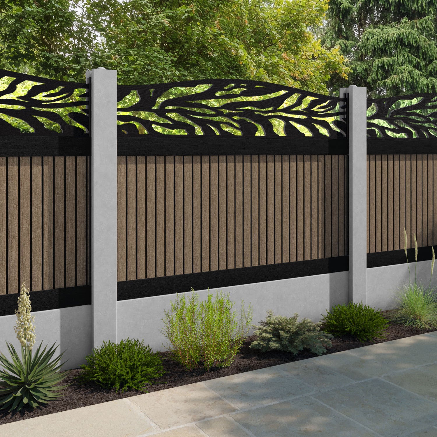 Virtis Malawi Curved Top Fence Panel - Teak - for existing concrete posts