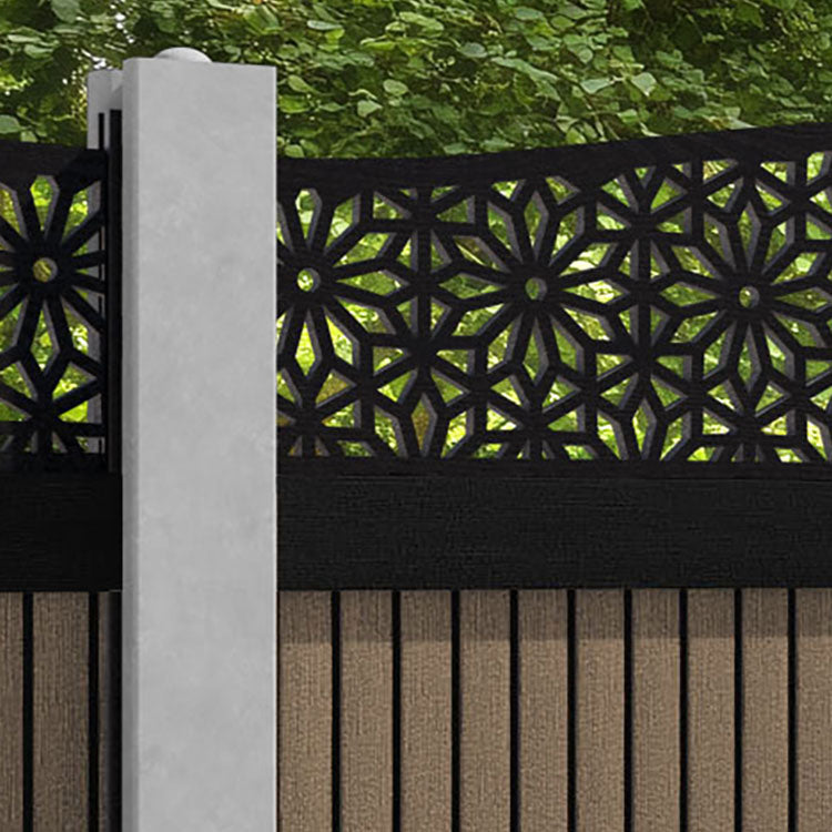 Virtis Narwa Curved Top Fence Panel - Teak - for existing concrete posts