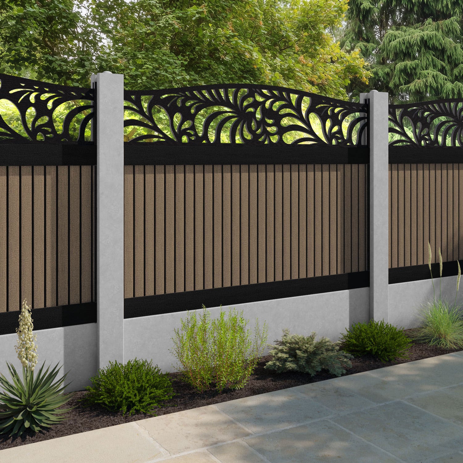 Virtis Petal Curved Top Fence Panel - Teak - for existing concrete posts