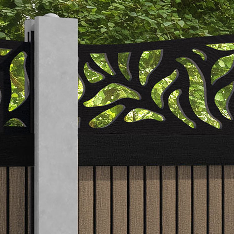 Virtis Plume Curved Top Fence Panel - Teak - for existing concrete posts