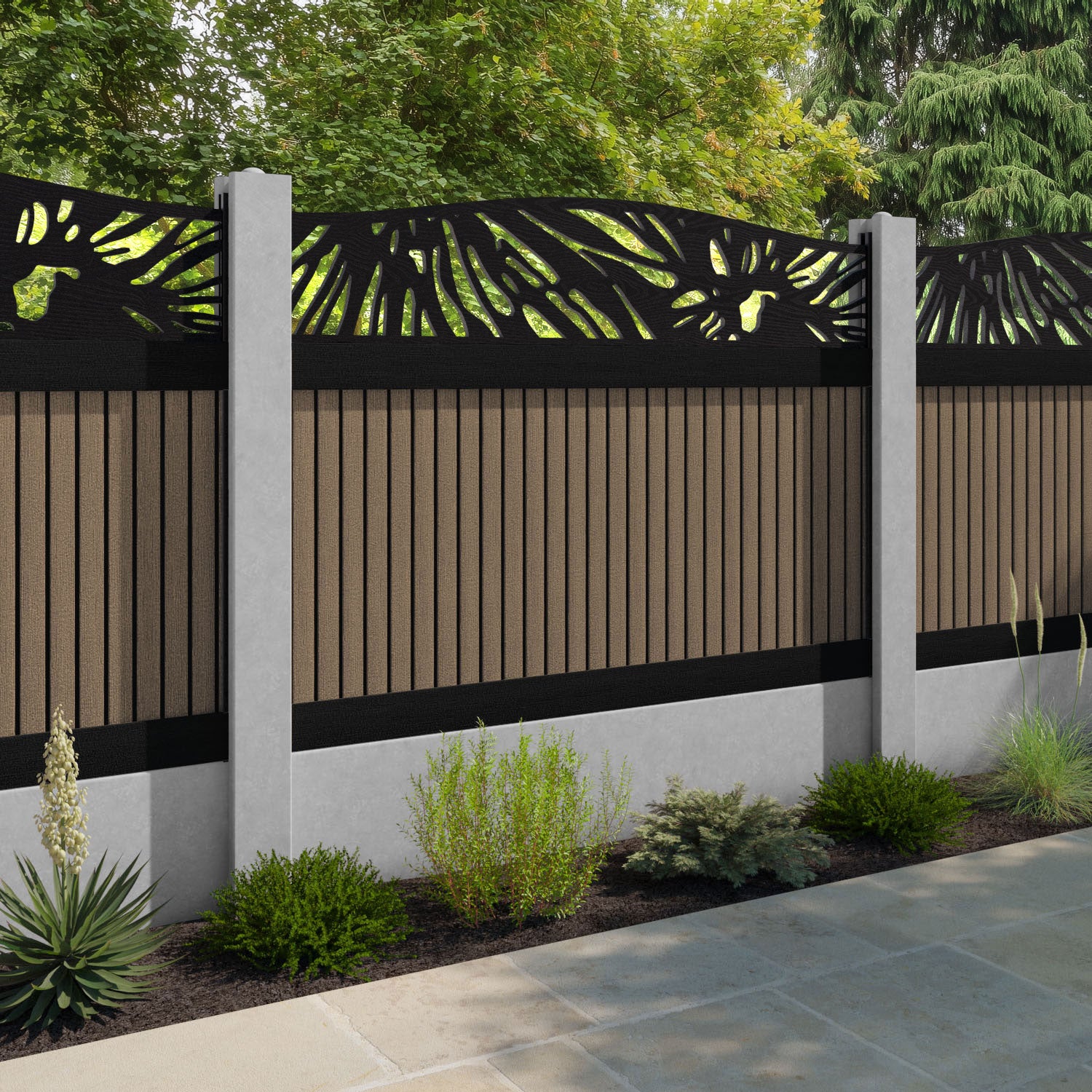 Virtis Poppy Curved Top Fence Panel - Teak - for existing concrete posts