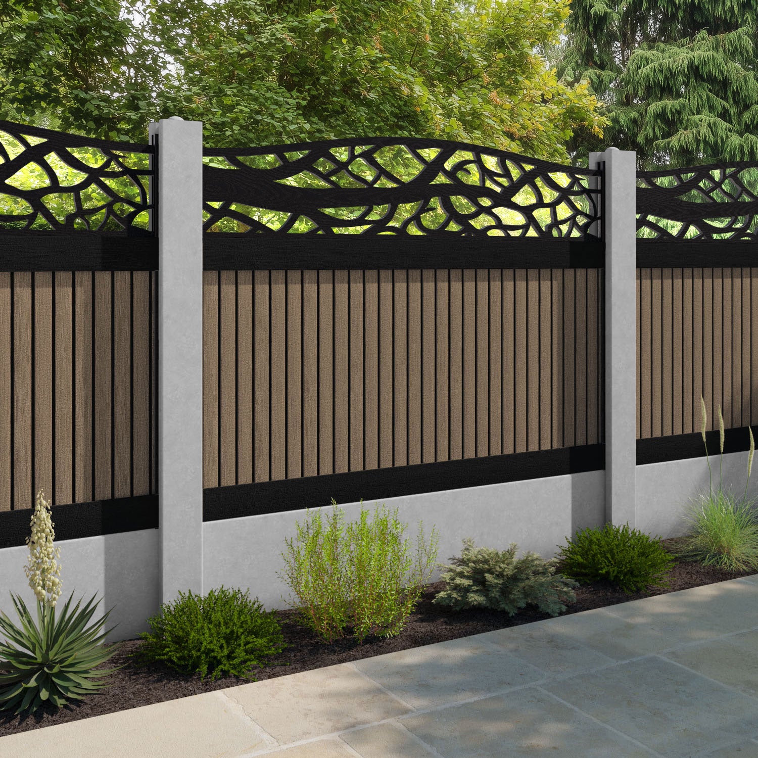 Virtis Twilight Curved Top Fence Panel - Teak - for existing concrete posts