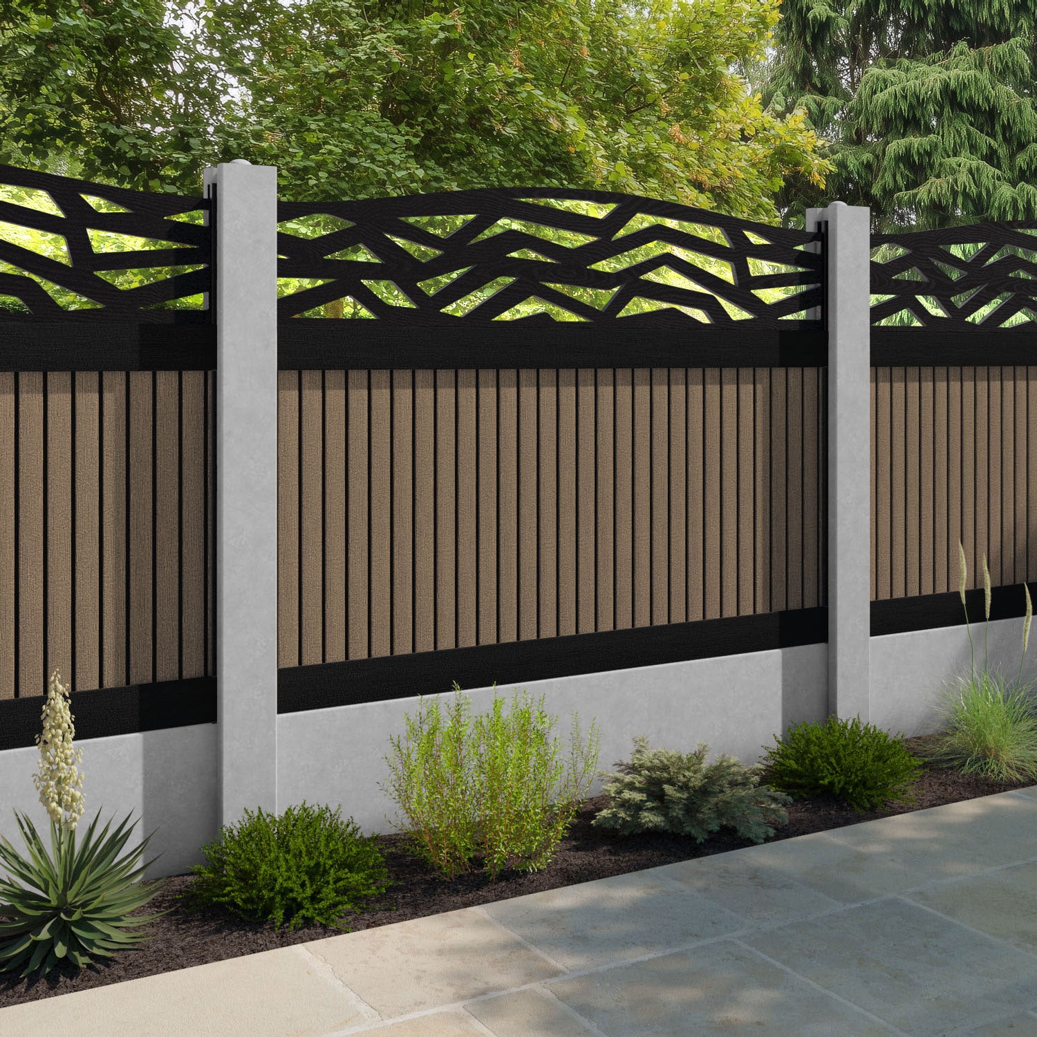 Virtis Zenith Curved Top Fence Panel - Teak - for existing concrete posts