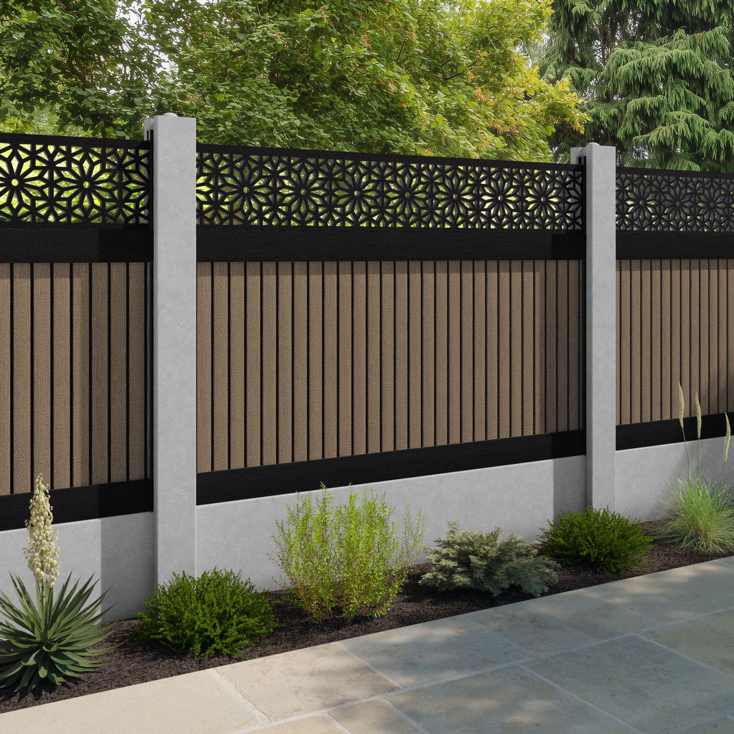 Virtis Narwa Fence Panel - Teak - for existing concrete posts