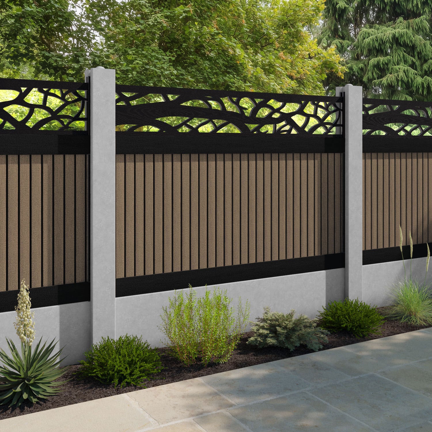 Virtis Twilight Fence Panel - Teak - for existing concrete posts
