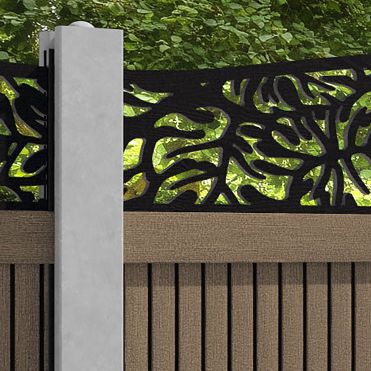 Virtis Botanic Curved Top Fence Panel - Teak - for existing concrete posts