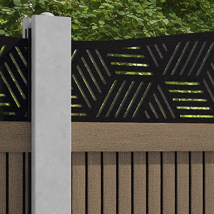 Virtis Cubed Curved Top Fence Panel - Teak - for existing concrete posts