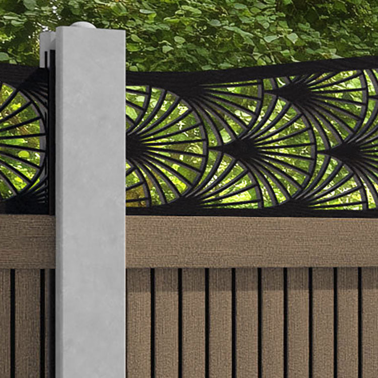 Virtis Laurel Curved Top Fence Panel - Teak - for existing concrete posts