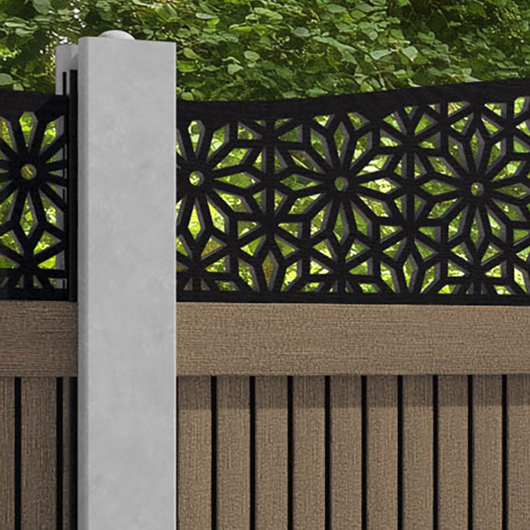 Virtis Narwa Curved Top Fence Panel - Teak - for existing concrete posts