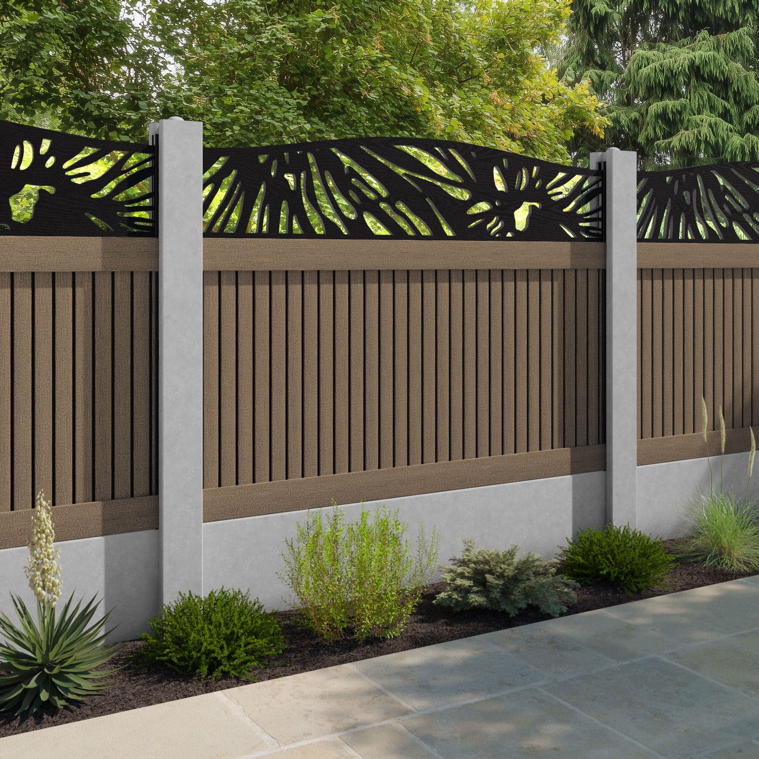 Virtis Poppy Curved Top Fence Panel - Teak - for existing concrete posts