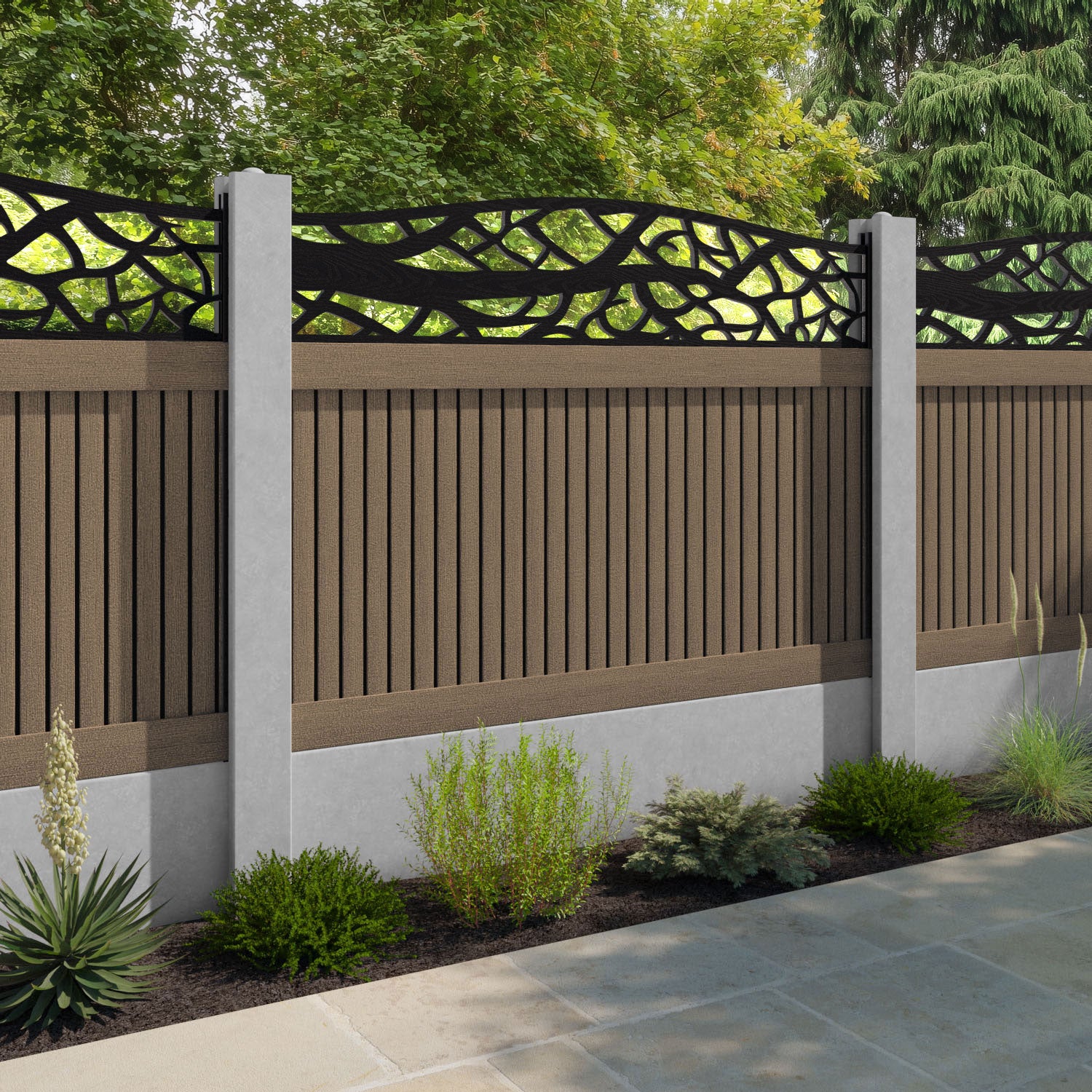 Virtis Twilight Curved Top Fence Panel - Teak - for existing concrete posts