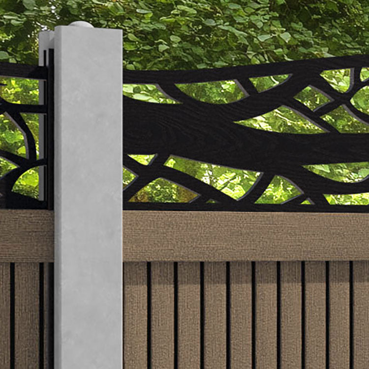 Virtis Twilight Curved Top Fence Panel - Teak - for existing concrete posts