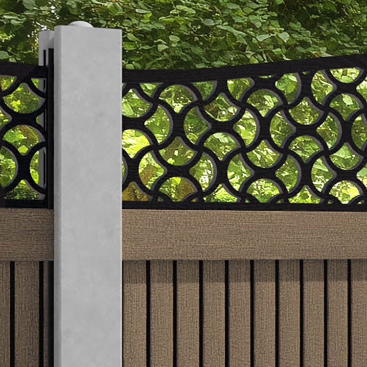 Virtis Vida Curved Top Fence Panel - Teak - for existing concrete posts