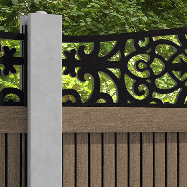 Virtis Windsor Curved Top Fence Panel - Teak - for existing concrete posts