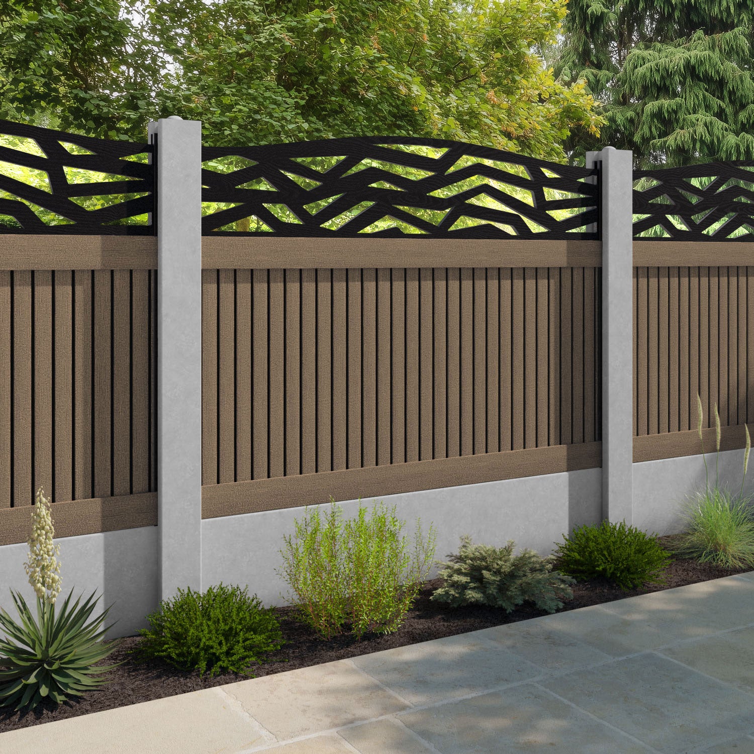 Virtis Zenith Curved Top Fence Panel - Teak - for existing concrete posts