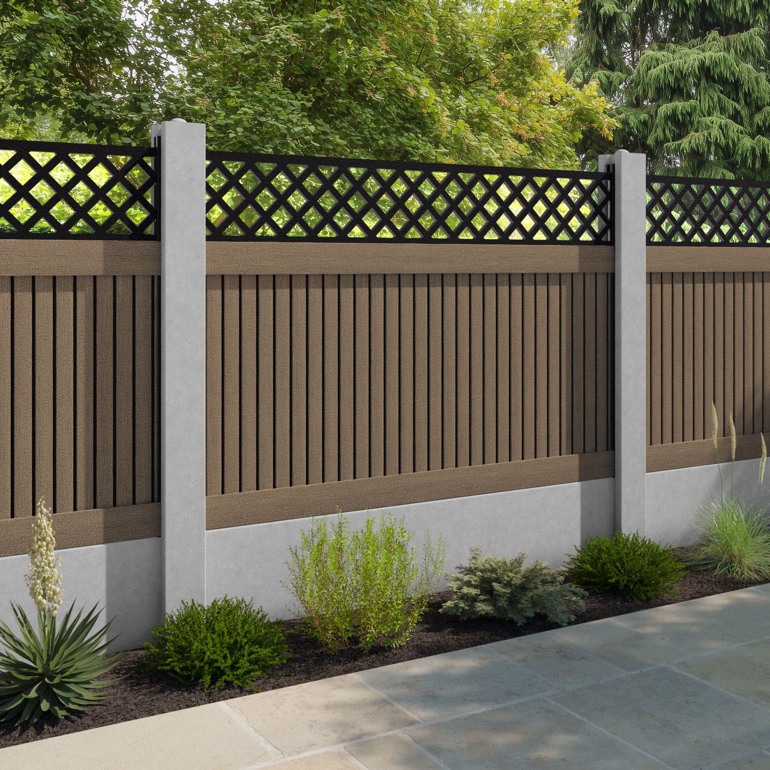 Virtis Hive Fence Panel - Teak - for existing concrete posts