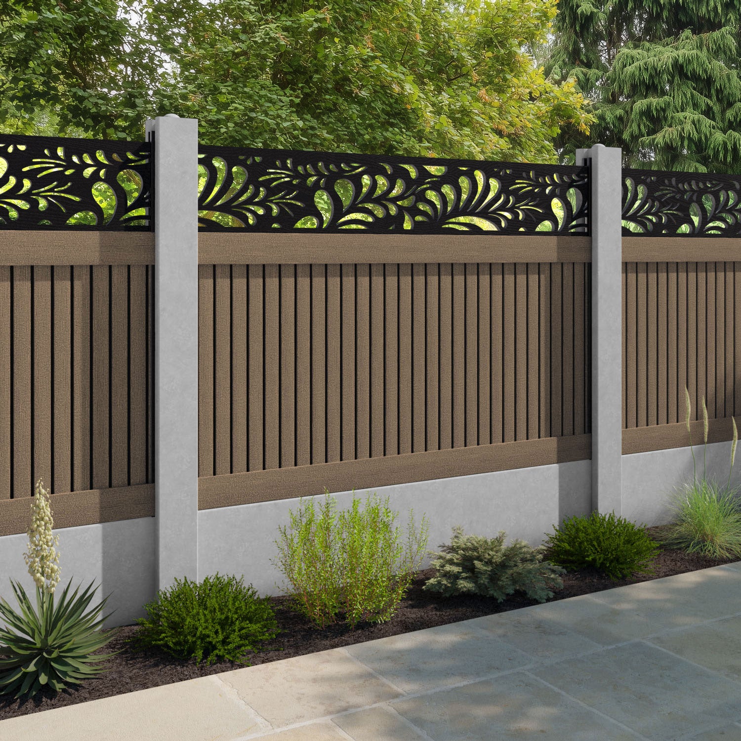 Virtis Petal Fence Panel - Teak - for existing concrete posts