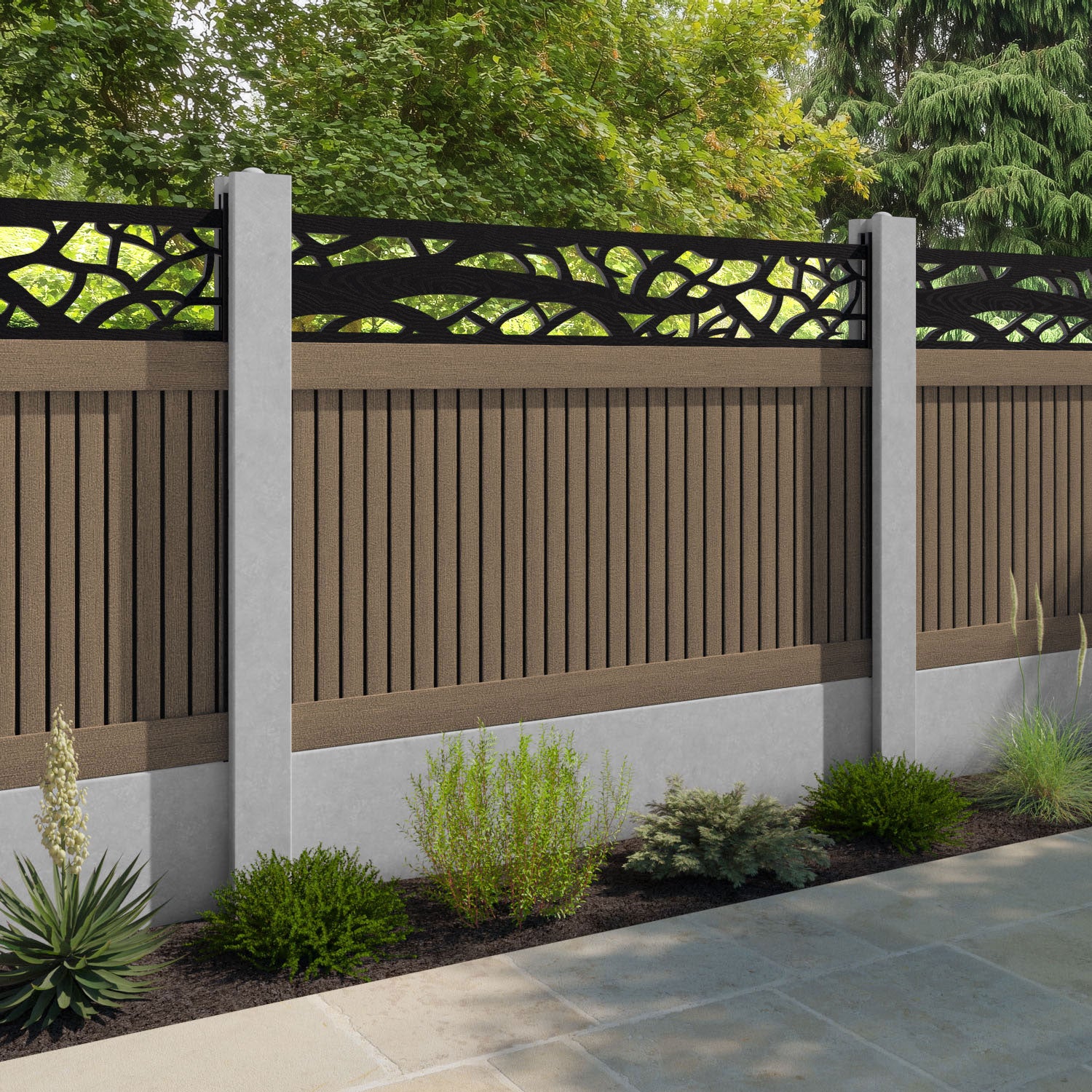 Virtis Twilight Fence Panel - Teak - for existing concrete posts