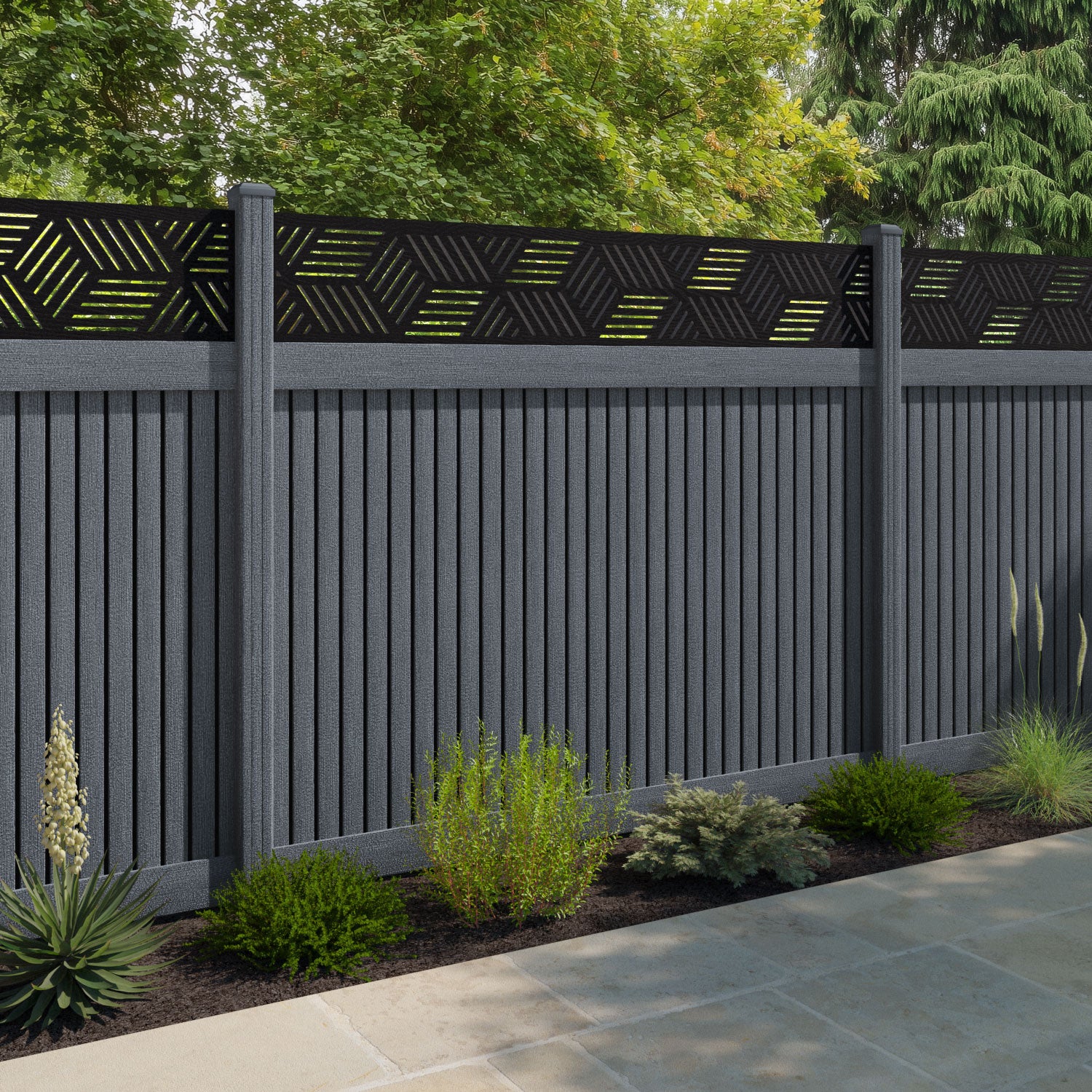 Virtis Cubed Fence Panel - Anthracite - with our composite posts