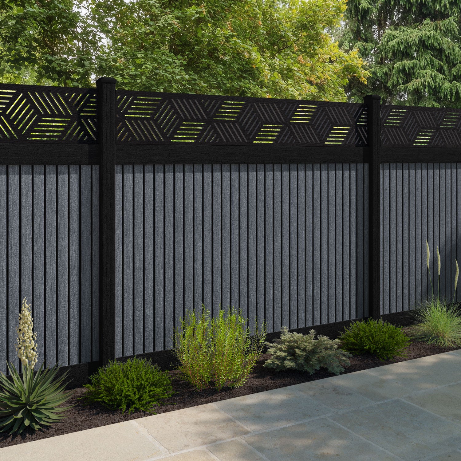 Virtis Cubed Fence Panel - Anthracite - with our composite posts