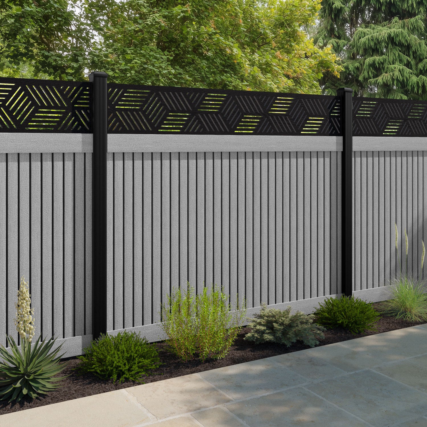 Virtis Cubed Fence Panel - Light Grey - with our composite posts