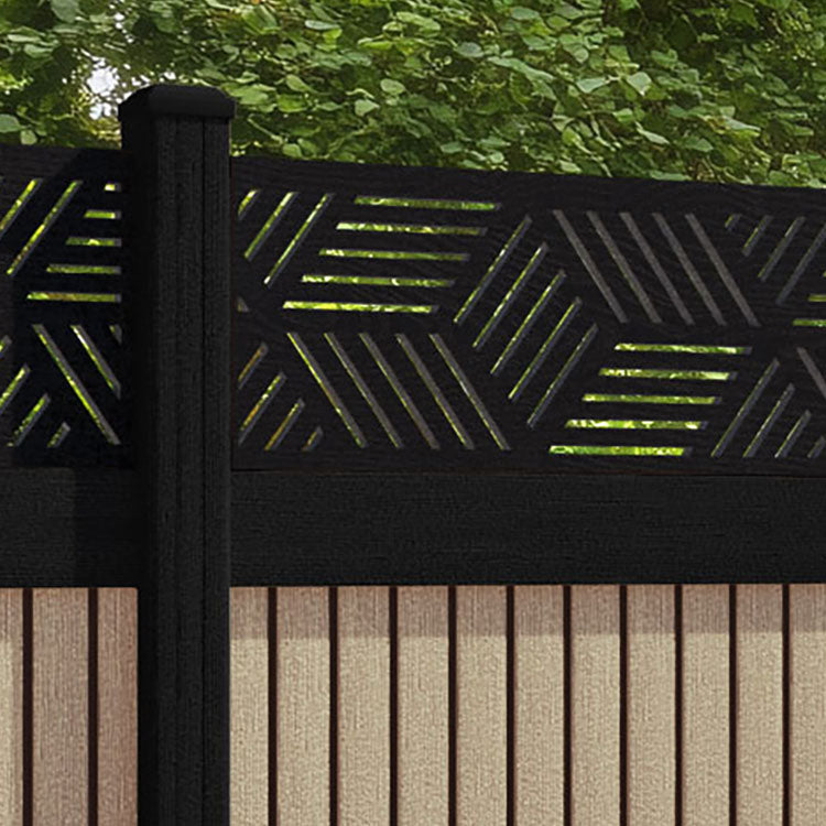 Virtis Cubed Fence Panel - Light Oak - with our aluminium posts