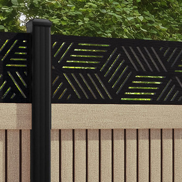 Virtis Cubed Fence Panel - Light Oak - with our aluminium posts