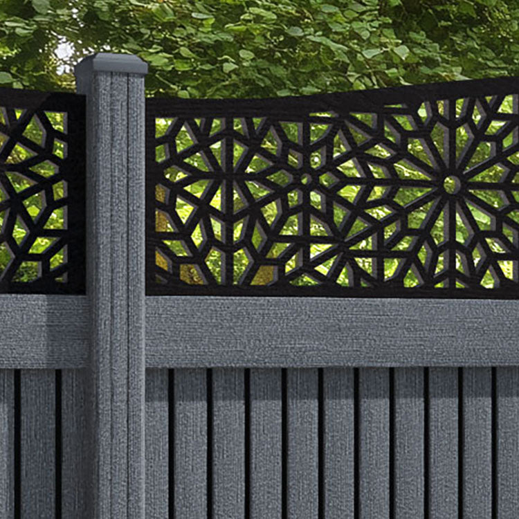 Virtis Alnara Curved Top Fence Panel - Anthracite - with our composite posts