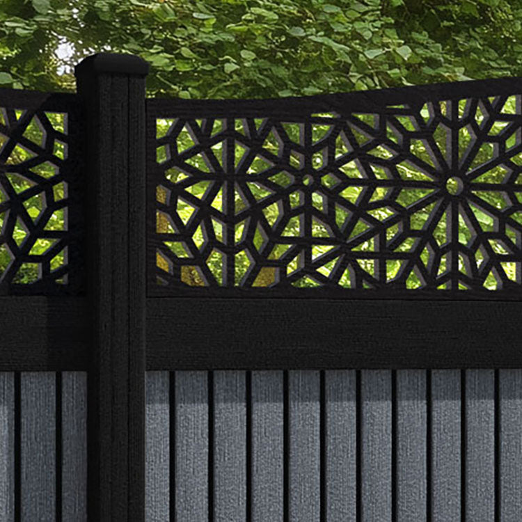 Virtis Alnara Curved Top Fence Panel - Anthracite - with our composite posts