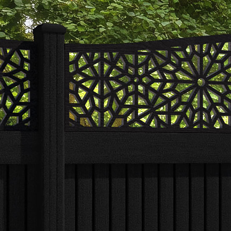 Virtis Alnara Curved Top Fence Panel - Black - with our composite posts