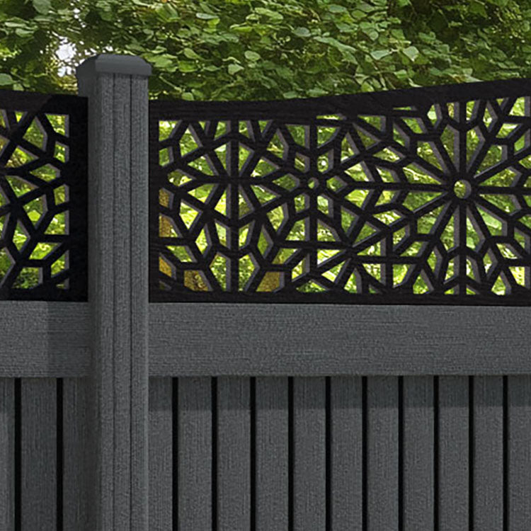 Virtis Alnara Curved Top Fence Panel - Dark Grey - with our composite posts