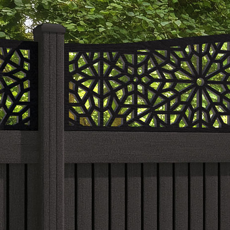 Virtis Alnara Curved Top Fence Panel - Dark Oak - with our composite posts