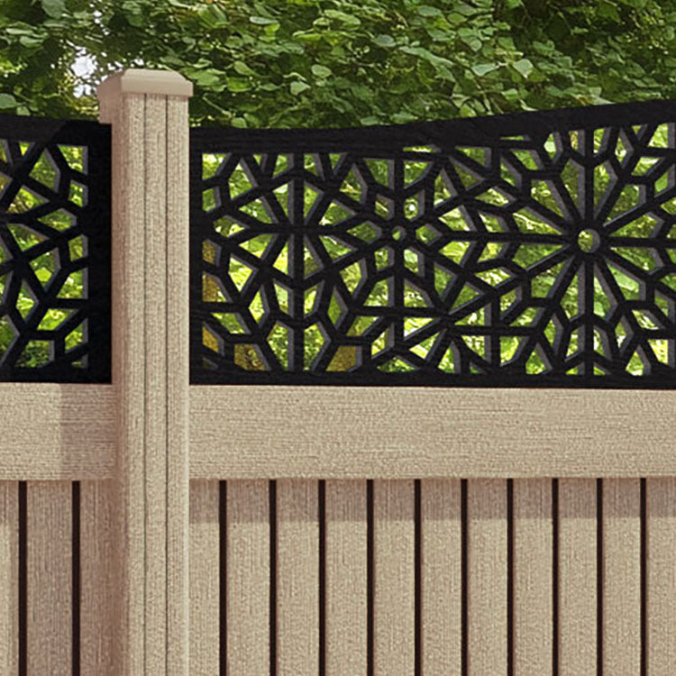 Virtis Alnara Curved Top Fence Panel - Light Oak - with our composite posts