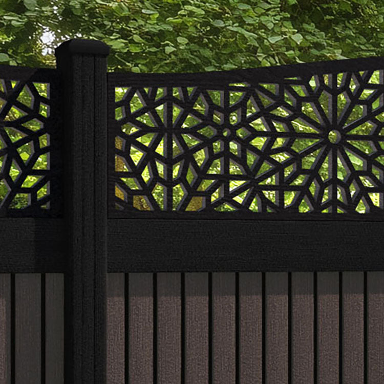 Virtis Alnara Curved Top Fence Panel - Mid Brown - with our composite posts
