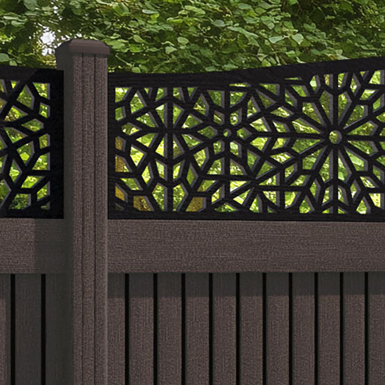 Virtis Alnara Curved Top Fence Panel - Mid Brown - with our composite posts