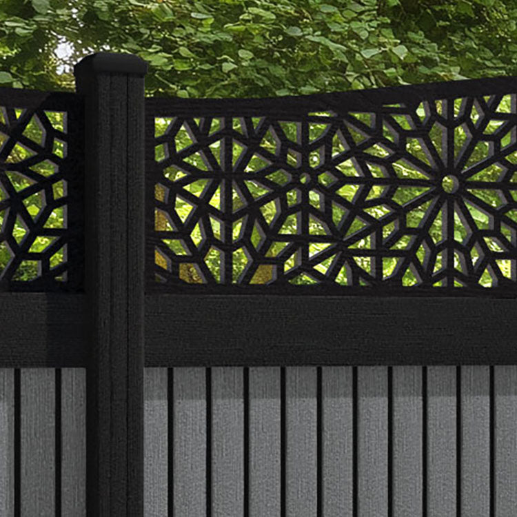 Virtis Alnara Curved Top Fence Panel - Mid Grey - with our composite posts