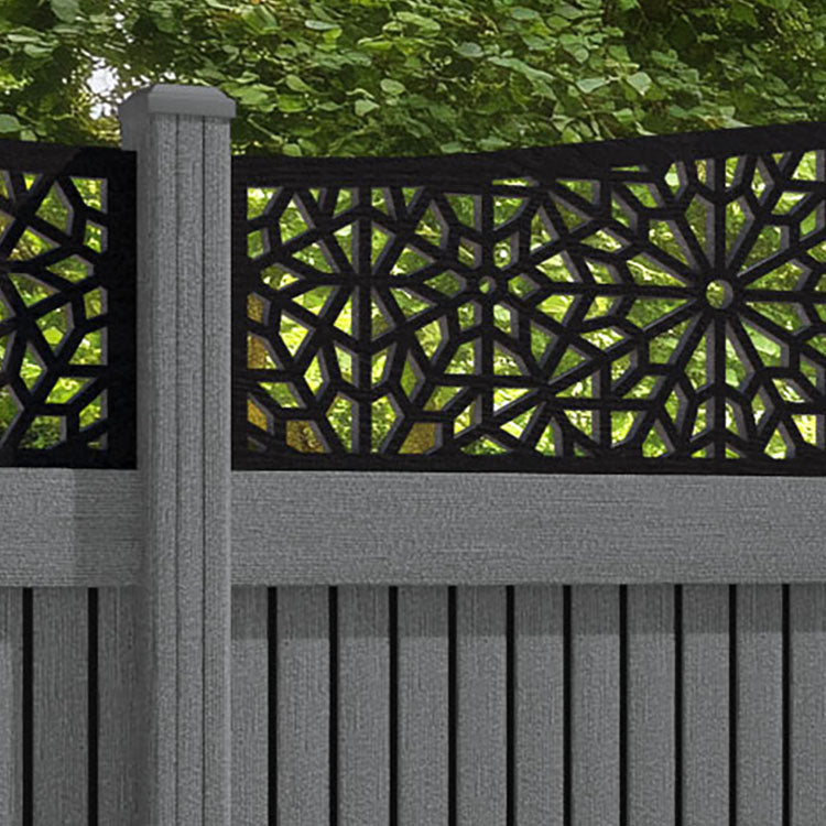 Virtis Alnara Curved Top Fence Panel - Mid Grey - with our composite posts