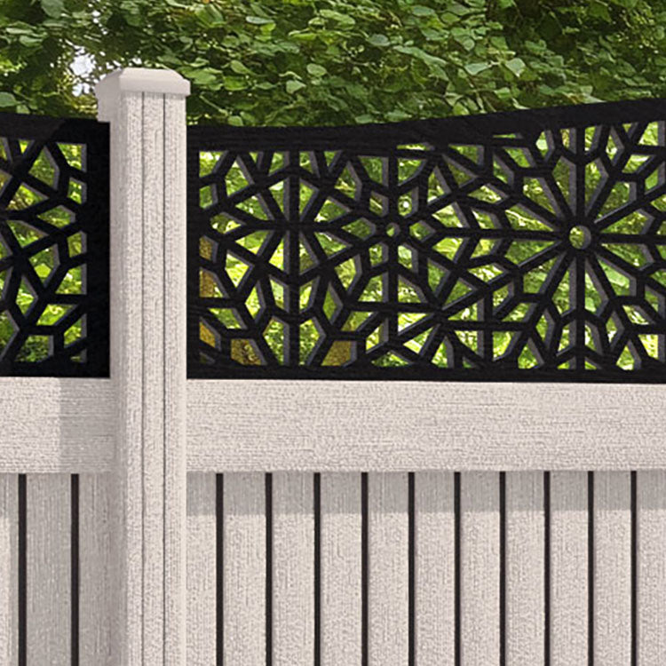Virtis Alnara Curved Top Fence Panel - Mid Stone - with our composite posts