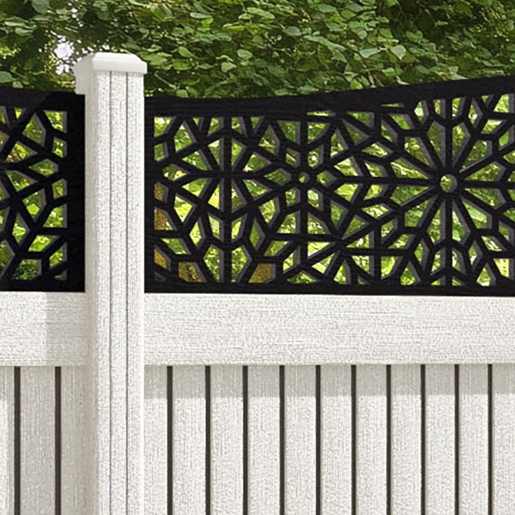 Virtis Alnara Curved Top Fence Panel - Light Stone - with our composite posts