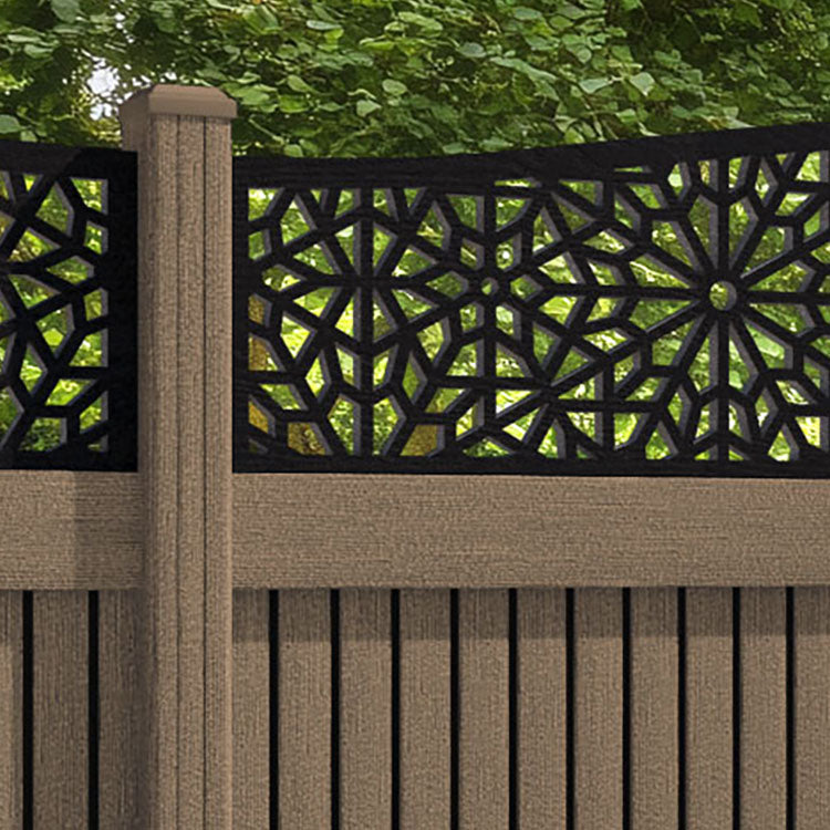 Virtis Alnara Curved Top Fence Panel - Teak - with our composite posts