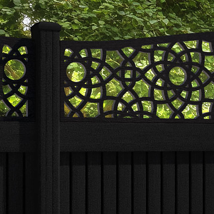 Virtis Ambar Curved Top Fence Panel - Black - with our composite posts
