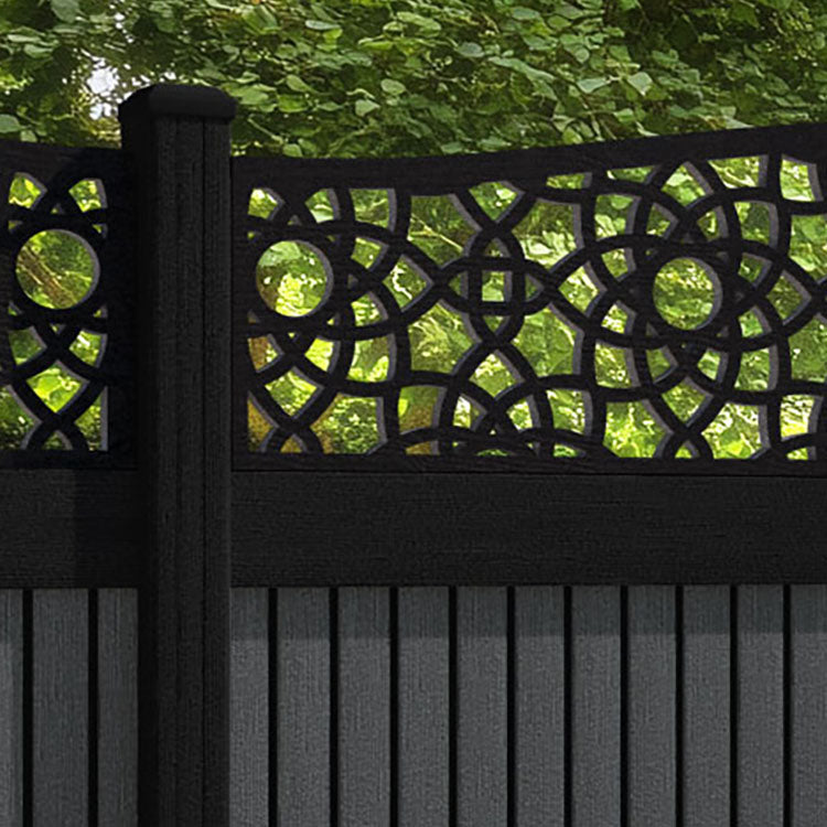 Virtis Ambar Curved Top Fence Panel - Dark Grey - with our composite posts